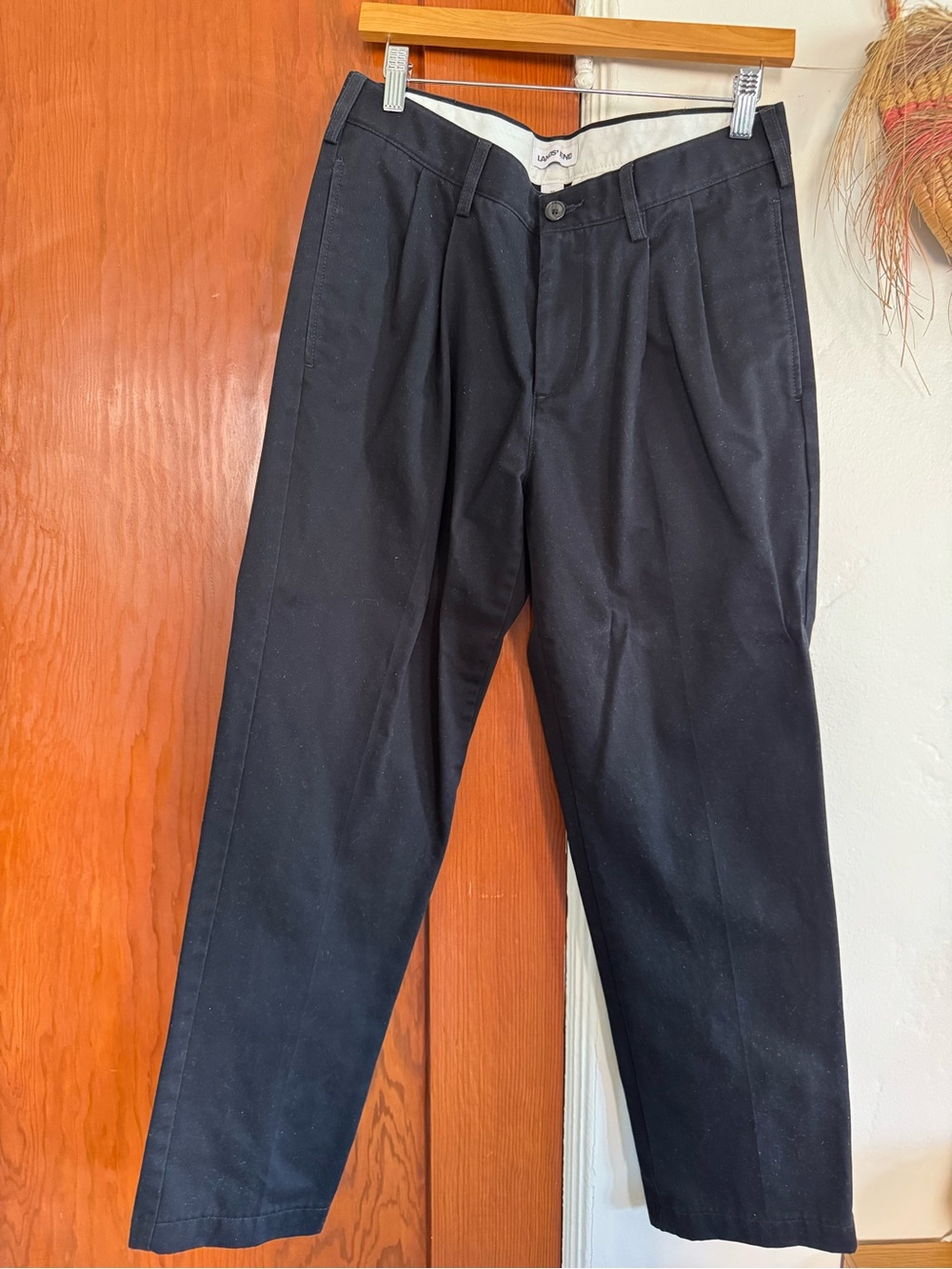 Lands' End Black Pleated Chinos
